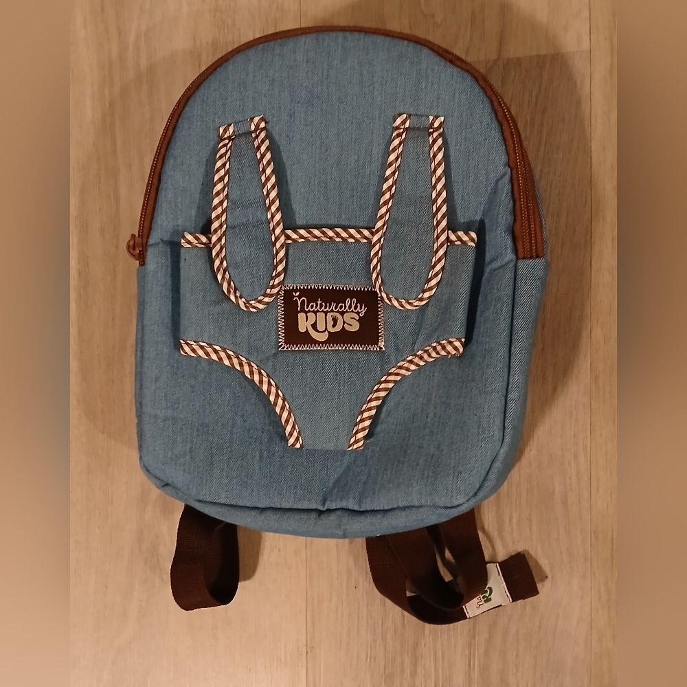 BACKPACK By NATURALLY KIDS BLUE With Brown Plaid Trim